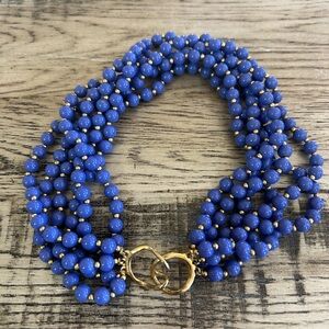 Vintage Elegant Blue Beaded and Goldtone Necklace amazing clasp 16”